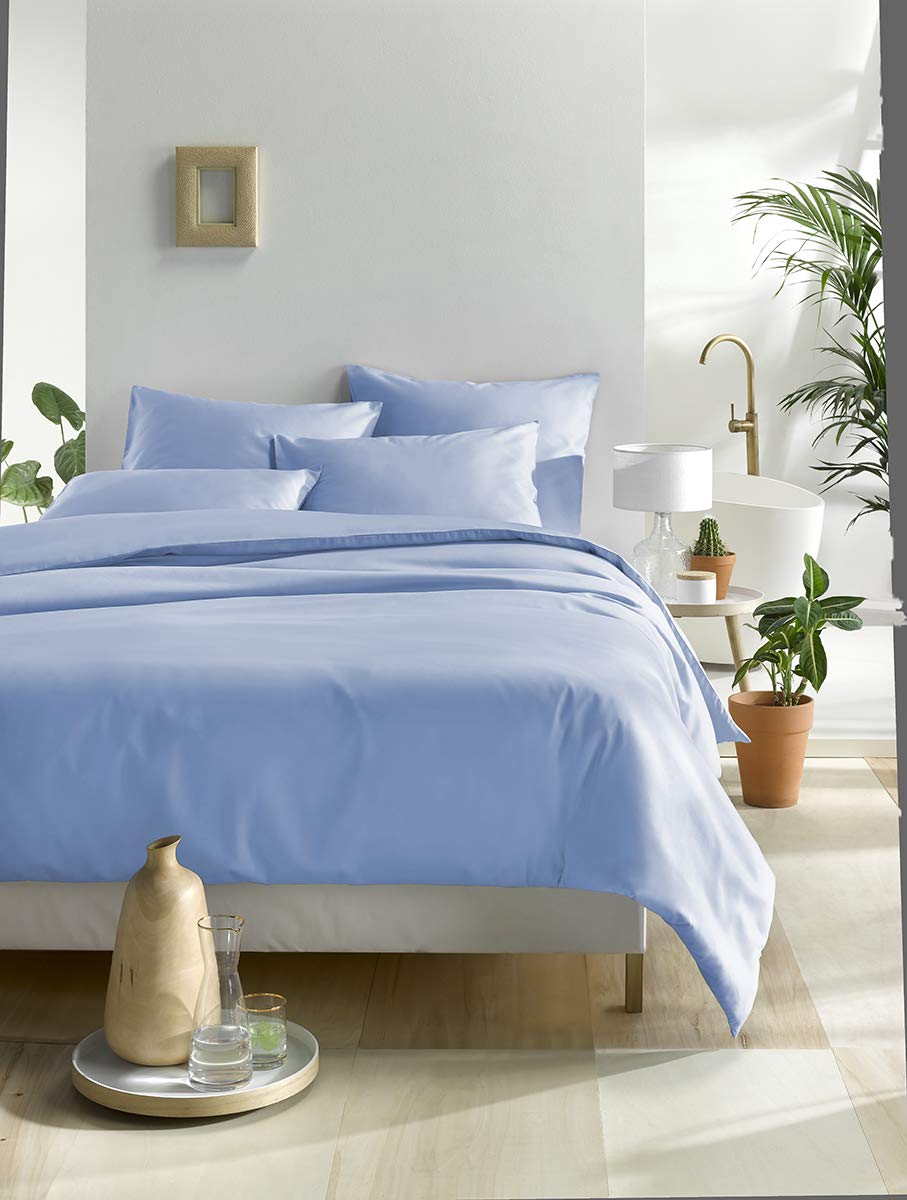 De Witte Lietaer Olivia Quality Satin Fitted Sheet - Preigned Cotton, Cotton, Bleu Serenity, 260x240