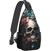 MEUUD Dog Paw Sling Bag for Women Men Chicken Crossbody Bags Halloween Gothic Skull Daypack Shoulder Bag Backpack (gothic skull)