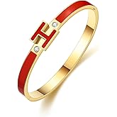 Hothink H Bracelets for Women,H Bangle Bracelets,Dainty 18K Gold Plated Bracelet,Easter Christmas Mothers Day Gifts for Womens