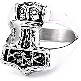 Gungneer Viking Mjolnir Thor Hammer Ring, Stainless Steel, Norse Rune Letters Protection Jewelry for Men Women