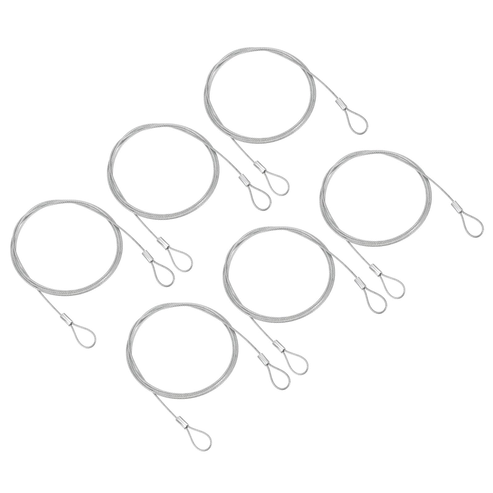 PATIKIL 3.3Ft Safety Cable Lock, 6 Pack Stainless Steel 1.5mm Dia Security Wire Rope with Double Loop for Stage Lighting Luggage Lock Clear