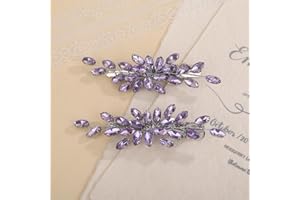 Teyglen Purple Rhinestone Bridal Hair Clips Crystal Wedding Hair Barrette for Women Decorative Hair Accessories Jewelry Sparkly Crystal Hair Piece (Purple)