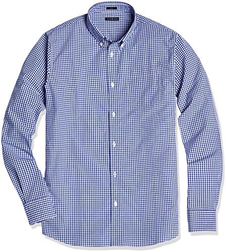 Crafted Collar Men's Slim-Fit Casual Button-Down Shirt 16" Neck 33" Sleeve Blue Gingham