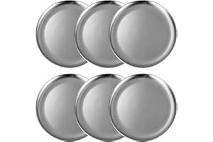 6-Piece Stainless Steel Plates Set - Brushed Metal Dinnerware, Rustproof Camping & BBQ Dishwasher Safe Plates with Gold Finis