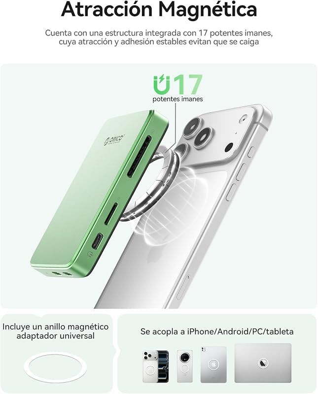 Caixa magnética SSD M.2 NVMe de 10Gbps com base USB-C Compatível com gravação ProRes para iPhone 17/16/15 Pro/MAX/Plus TF/SD PD 100W para SSD 2230/2242/2260/2280 AP80F Preto sem disco