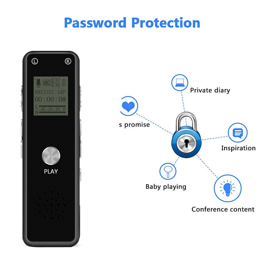 [Newest 2019] Digital Voice Recorder, Sencam Password Protection 8GB 1536kbps Digital Stereo MP3/LPCM Voice Recorder Mini Voice Activated Recorder for Lectures Meetings Interviews Class Concerts
