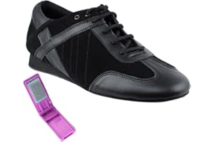 Very Fine Dance Shoes - Mens Latin, Rhythm Ballroom Dance Shoes - SERO106BBX - Flat Heel and Foldable Brush Bundle