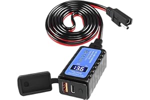 Ankuee 4.8A Motorcycle Phone Charger, Vehicle Waterproof Dual USB Quick Charge QC3.0 PD3.0 USB Charger SAE to USB Adapter with Voltmeter ON/Off Switch, Universal for Phone Tablet GPS & More