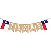 Pre-Strung TEXAS Banner with State Flag Panels, Rustic Linen Burlap Letter Garland for Western Cowboy Birthday, Independence Day, Rodeo Party Decorations, Lone Star Country Theme Hanging Bunting