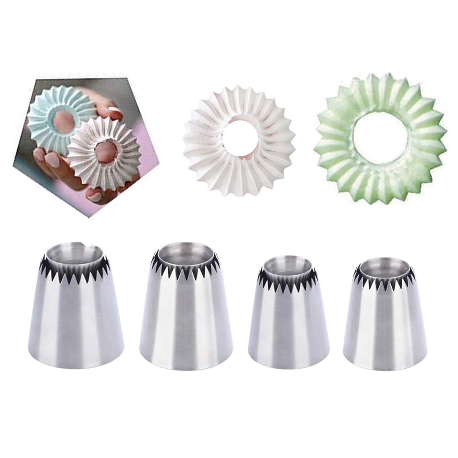 WishesMar Cookies Piping Tips Set 4 Pcs Large Stainless Steel Icing Nozzles for Pastry Cupcakes Cakes DIY Decorating Supplies Baking Tips Nozzles Set