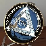 24 Year Classic Black AA Alcoholics Anonymous Medallion Sobriety Chip Tri Plate Gold & Nickel Plated Serenity Prayer
