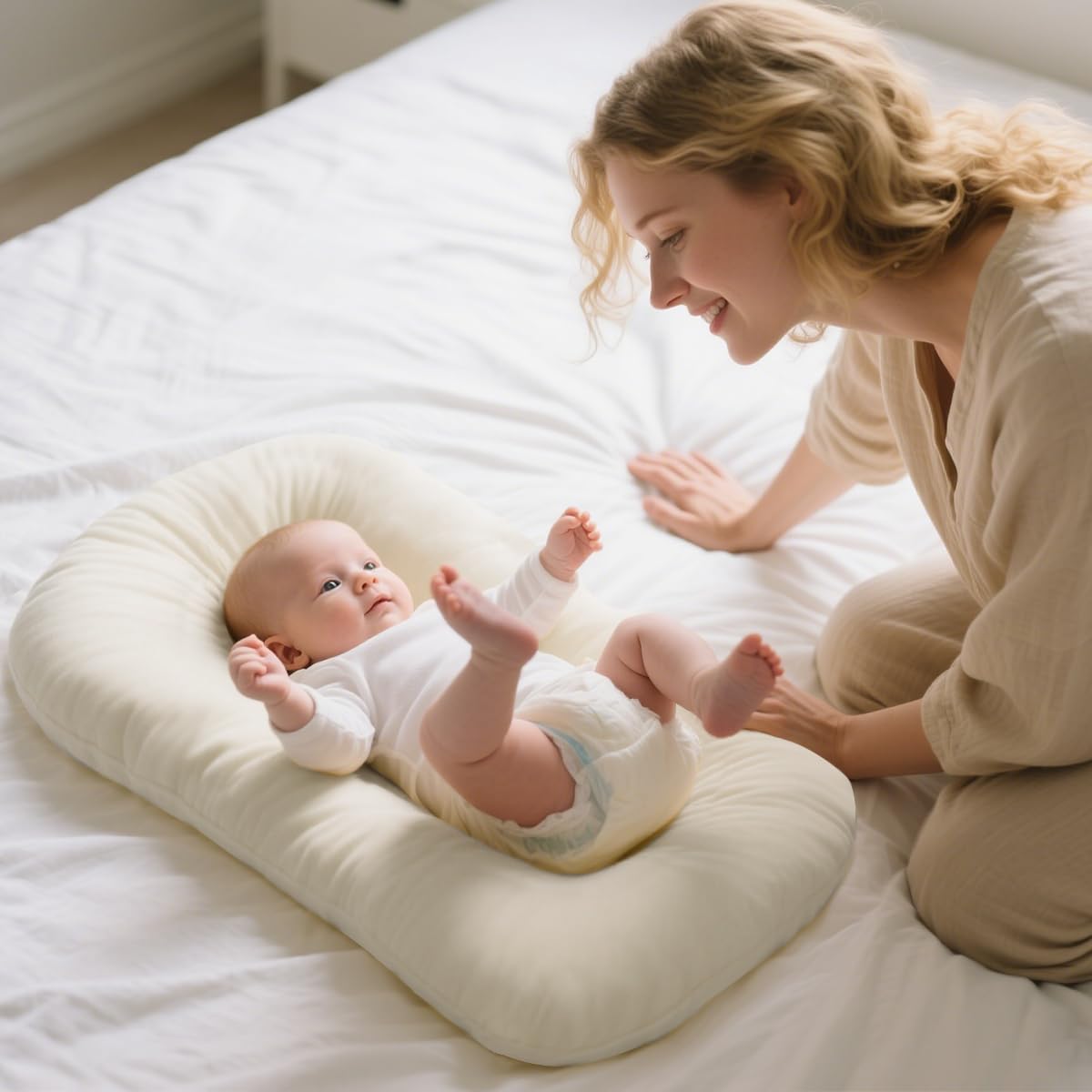 Huggynest Baby Lounger for Newborn, Portable Baby Nest for Infant 0-12 Months, Infant Floor Seats & Loungers for Home and Travel (White)