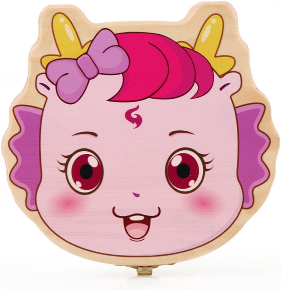 Anbaby Baby Teeth Box Save Wooden Boxes Customize Personalized Deciduous Souvenir Box Cartoon (Girl Dragon)