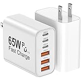 USB C Charger Block, 2-Pack 65W 6-Port USB C Wall Charger iPhone Charger Fast Charging PD Power Adapter+QC Wall Plug Multiport Type C Brick Chargers for iPhone 17 16 15 14 13 12 11 Pro Max XS,Samsung