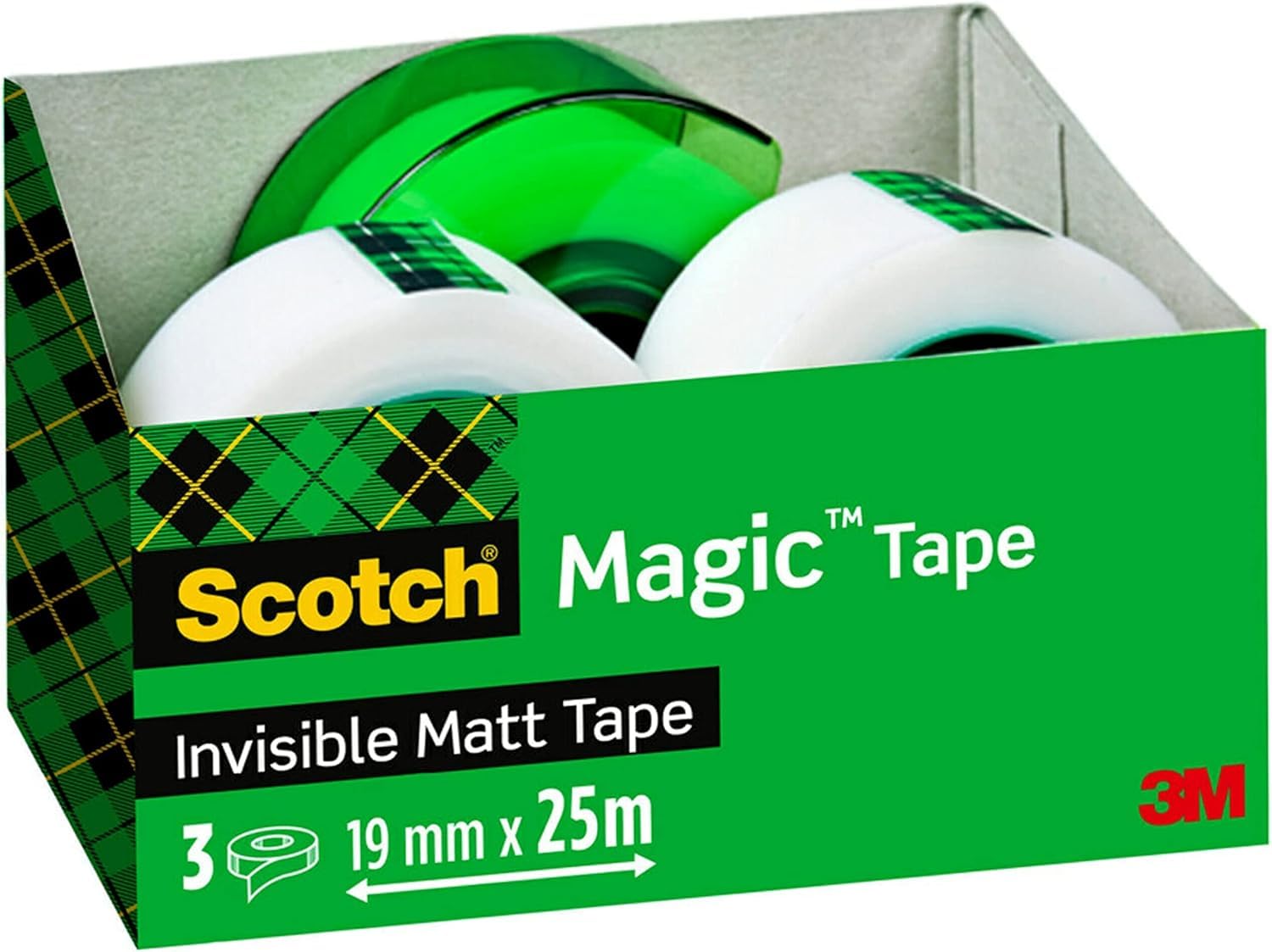 Scotch Magic Tape 3 Rolls 19 mm x 25 m + 1 Handheld Dispenser FREE - General Purpose Sticky Tape for Document Repair, Labelling & Sealing