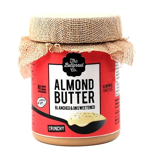 The Butternut Co. Blanched (Without Skin) Unsweetened Almond Butter, Crunchy Jar, 200 g