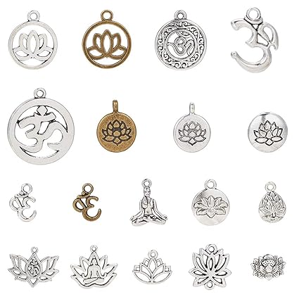 Sunnyclue 54pcs 18 Style Mixte Lotus Yoga Om Ohm Fleur Charmes Pendentifs Résultats De Bijoux Faire Accessoires Accessoire Pour Diy Collier Bracelet