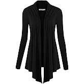 Lock and Love Women's Draped Front Open Asymmetrical Cardigan - Casual Long Sleeve Lightweight Duster