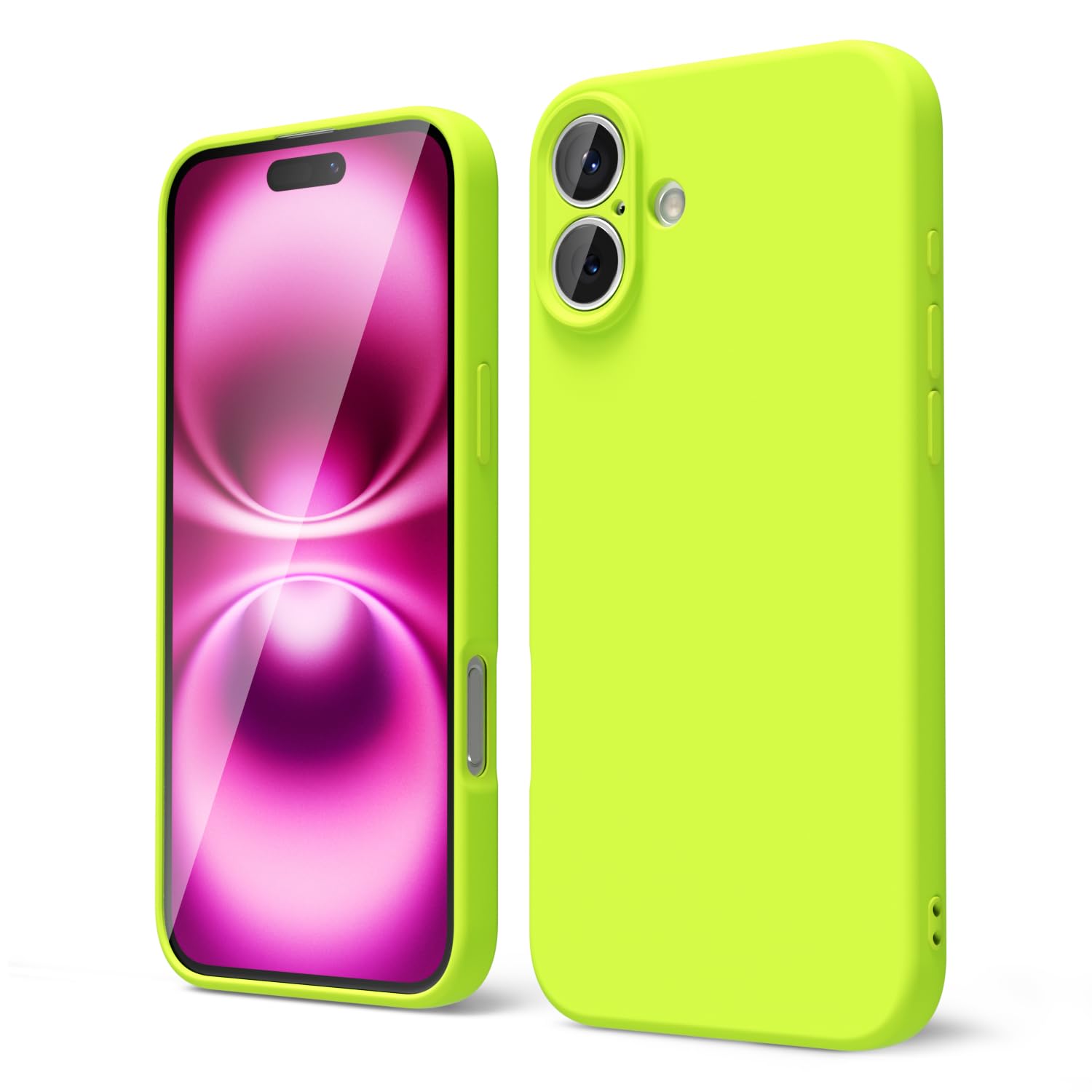 Photo 1 of oakxco for iPhone 16 Plus Phone Case Liquid Silicone, Neon Bright Solid Color, Thin Slim Soft Rubber Gel Matte TPU Plain Simple Protective Cover for Women Girl Cute Aesthetic, Neon Green Lime