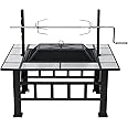Fire Pit Table for Outside 37 Inch Square Firepits with Grill Large Wood Burning Heavy Duty Steel BBQ Bonfire Pit Outdoor Cooking with Spark Screen Log Grate Poker for Backyard Garden Camping