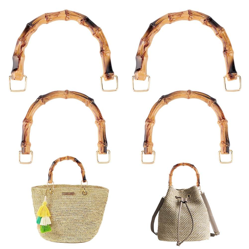 PH PandaHall 4pcs Purse Handles, 2 Sizes Plastic Bag Handles U-Shape Bags Handle Retro Replacement Handbag Handle Purse Strap with Clasp for Bags Making Shoulder Crochet Bag