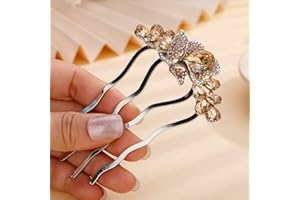 Aimimier Dainty Crystal Flower Hair Comb Sparkly Rhinestone Inlaid Hair Side Combs Long Teeth Hair Accessories for Women and Girls(Champagne)