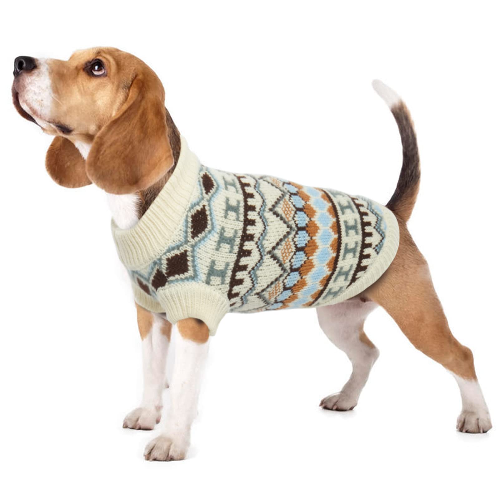 Hjumarayan Dog Jumper - Boho Dog Jumpers Small Medium Large, Knitted Christmas Sweater with Harness Hole, Thick Warm Winter Clothes for Bichon Frisé, Shih Tzu, White M