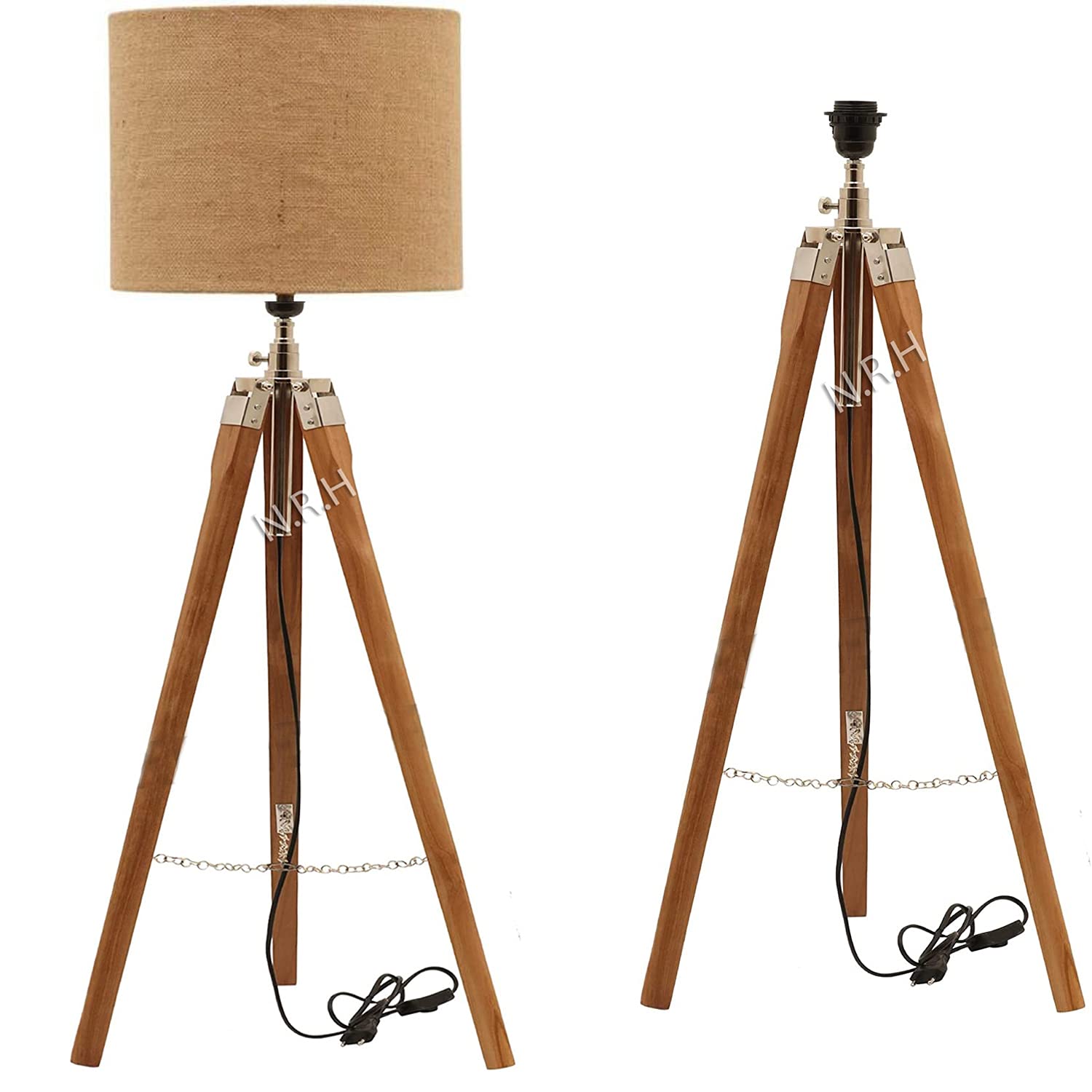 Nautical Replica Hub Wood Tripod Floor Lamp Vintage Indoor Standing Light for Living Room and Bedroom (Without Shade)