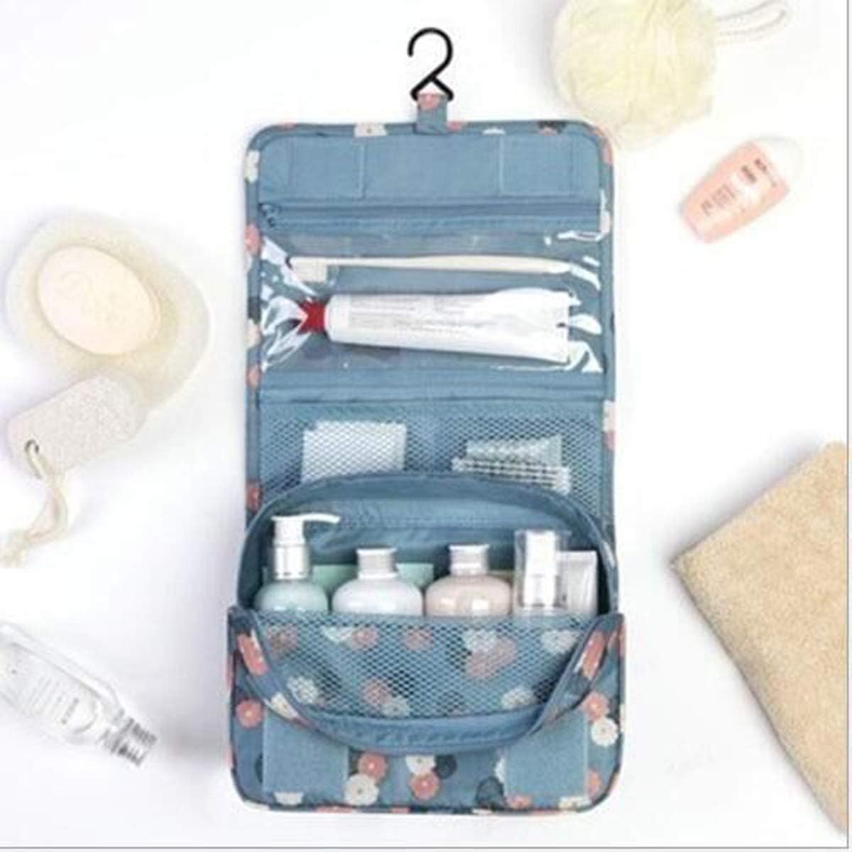 BryTravel Foldable Toiletry Bag with Hooks, Upgraded Cosmetic Bag for Travel Large Capacity, Waterproof Cosmetic Bag - Image 4