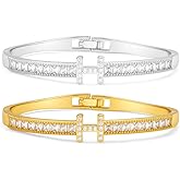 FAFUGA 18 K Gold Plated Zircon Bangle Bracelet Stack Love Jewelry Set for Women Gift with Box