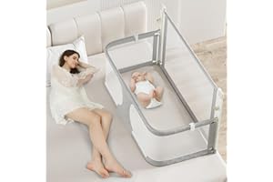 Yozoia 3 in 1 Baby Bedside Sleeper Portable Crib, Foldable Bed Rail for Toddlers, Crib Side Bed with Adjustable Height, Baby Playpen, Suitable for Twin, Full, King & Queen Size Bed (Grey)