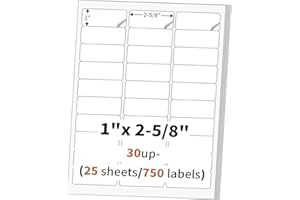 MULTILABEL 1" x 2 5/8" (25 Sheets) Address Labels, Labels Sticker Paper for Laser/Ink Jet Printer, Printable and Writable White Sticker Labels- Matte, 30 per Page Labels (Total 750 Labels)