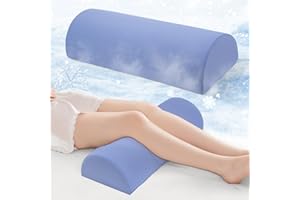 Ruizman Knee Pillow for Back Sleeping - Half Moon Bolster Pillow for Legs - Cooling Under Knee Pillow for Sleeping on Back, Leg Support, Foot Elevation (Misty Blue)