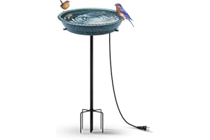 BIRD WISH Heated Bird Bath, Stable 5-Prong Metal Base Thermostat Control Weather Resistance All Seasons Available 75W Heated 