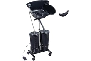ANTLU Electric Portable Shampoo Bowl Hair Washing Station, Hair Washing Tray for Sink at Home, Portable Salon Sink Wash Basin for Hairstylist (Black, with 2 Bucket)