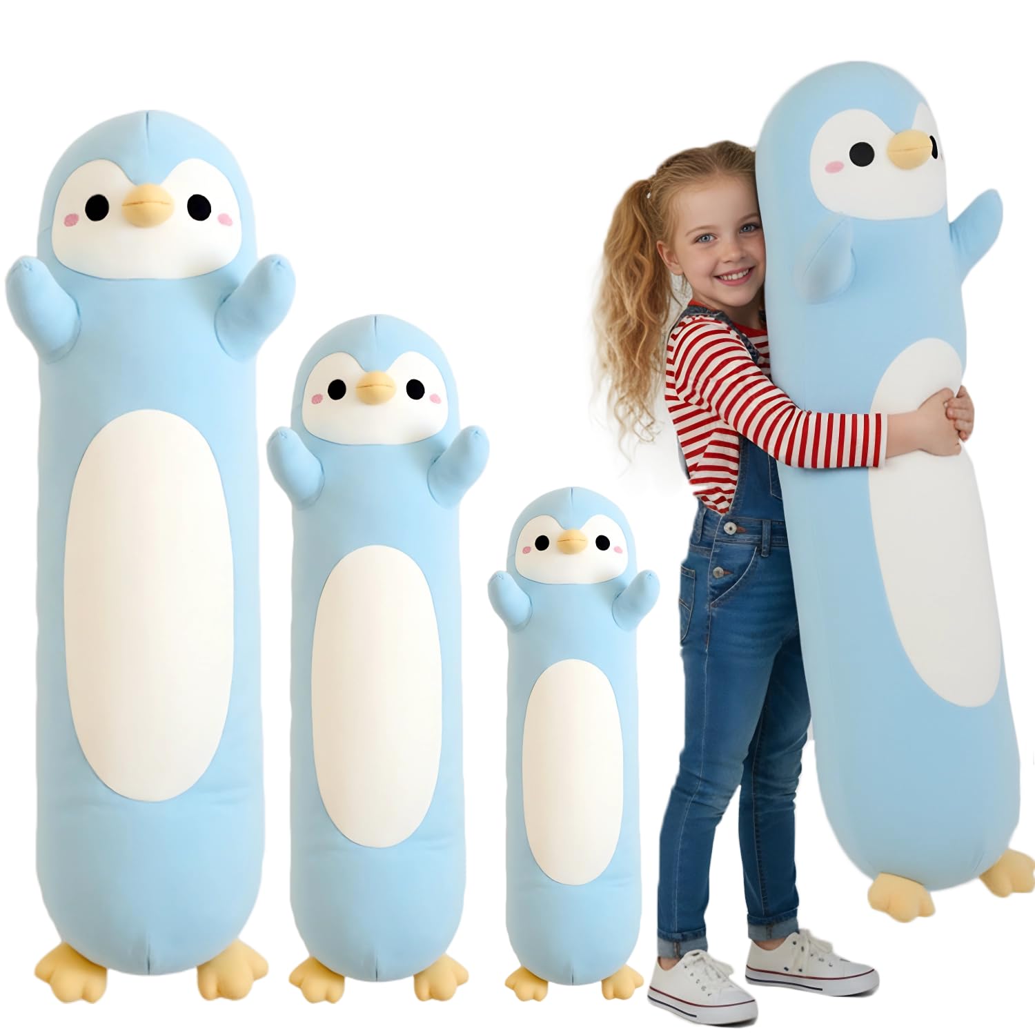 Kekeso Penguin Plush, Long Penguin Plush Pillow Ultra Soft Huggable Stuffed Animal Body Pillow for Kids Adults (Light Blue, 60cm/23.62in)