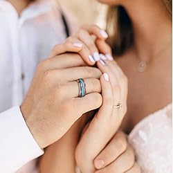 TUNGSTORY Promise Rings for Him Blue Opal and