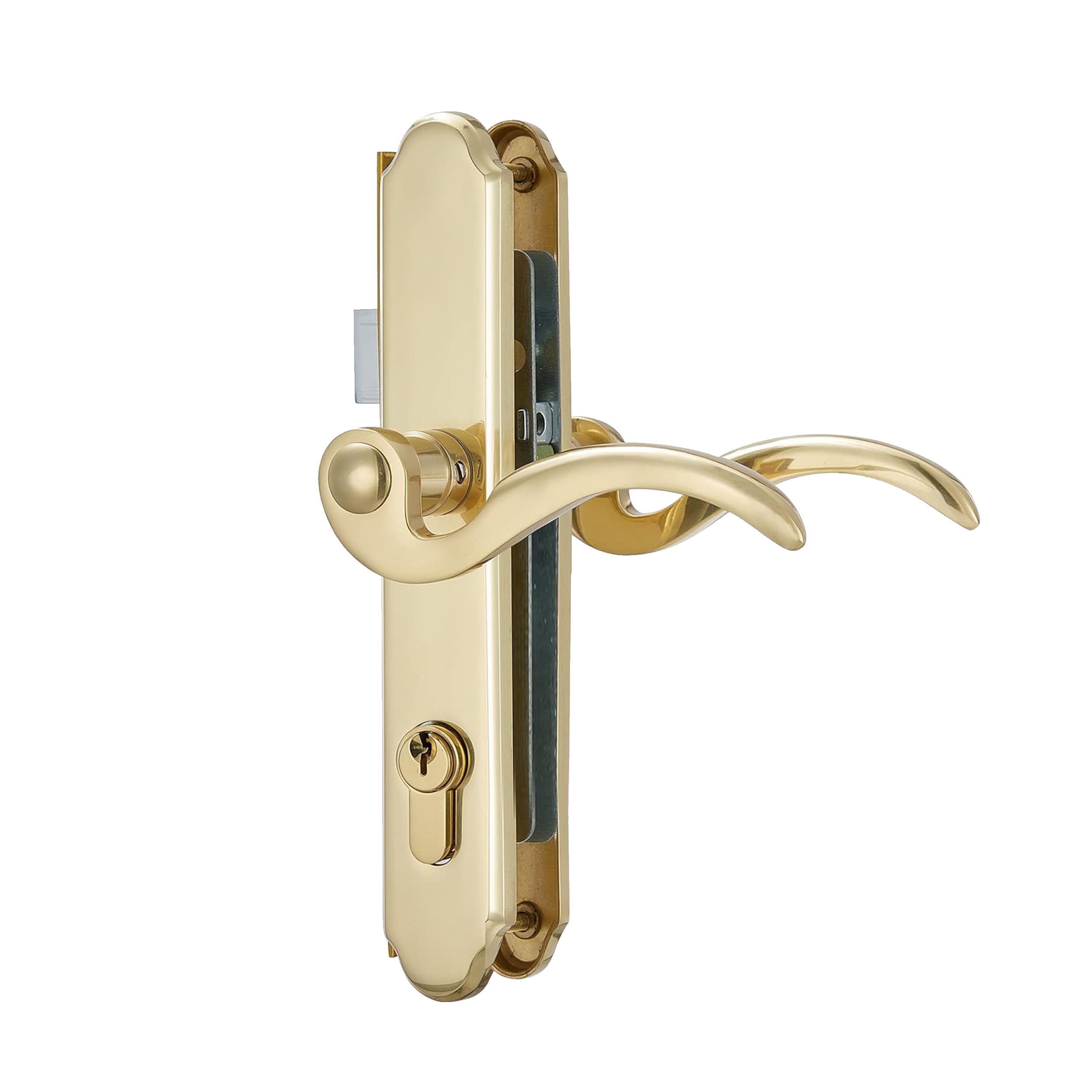 Photo 1 of Storm Door Handle Replacement Kit With Lock and Key, Gold Security Door Lever Handle Lock Set for Interior Patio and Storm Door, Waterproof and Anti-Rust Door Handle Lock Replacement (Gold)