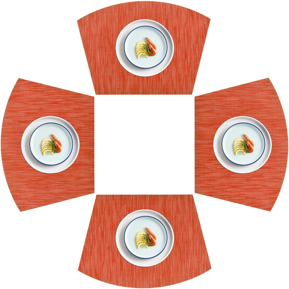 homEdge PVC Placemat, Wedge Placemats, Washable Vinyl Placemats, for Round Table, Set of 4, Orange