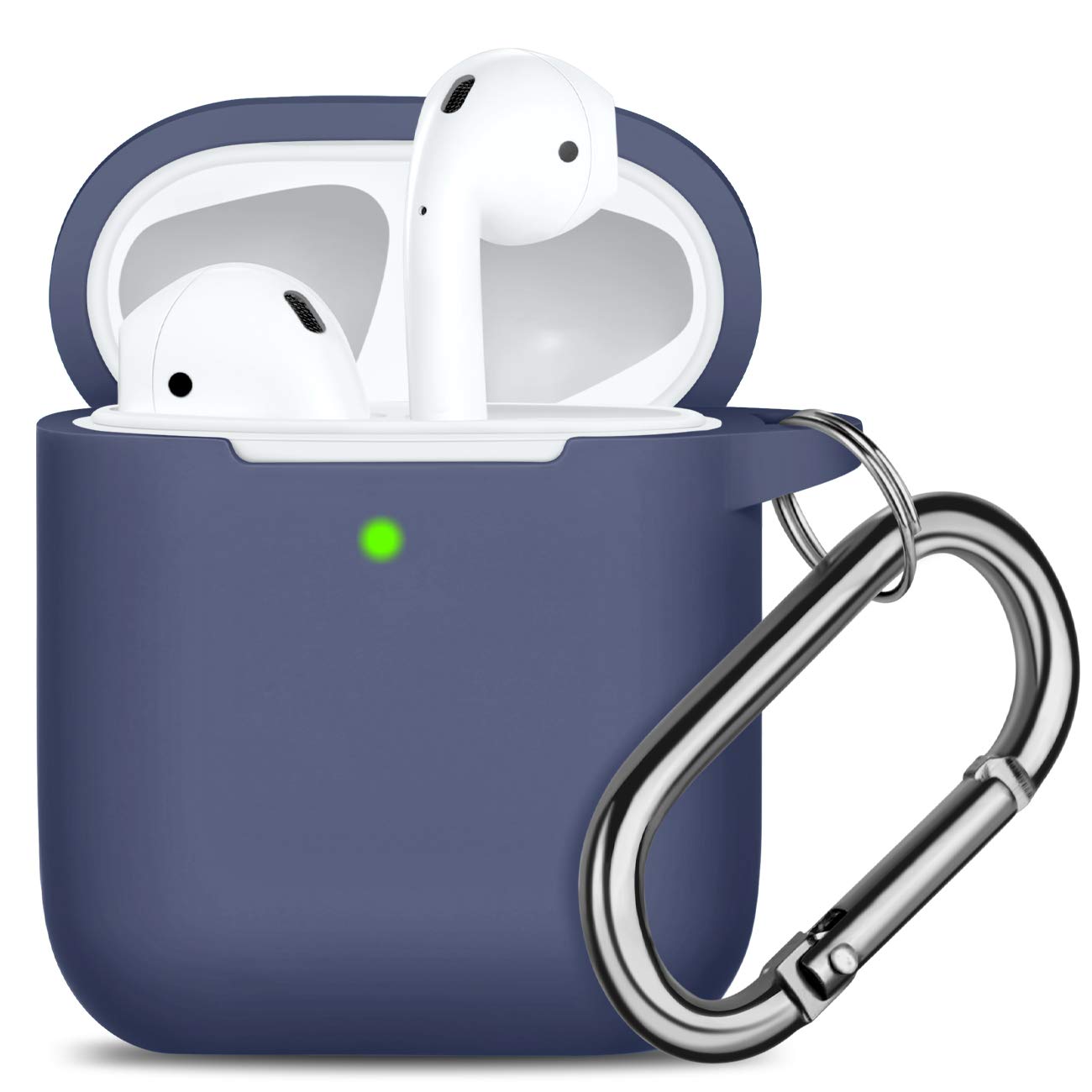 Oielai for Airpods Case, [Front LED Visible ]Waterproof Protective Cover Cute Silicone Cases Skin with Keychain Compatible with Apple Airpods 2 & 1, Blue Grey