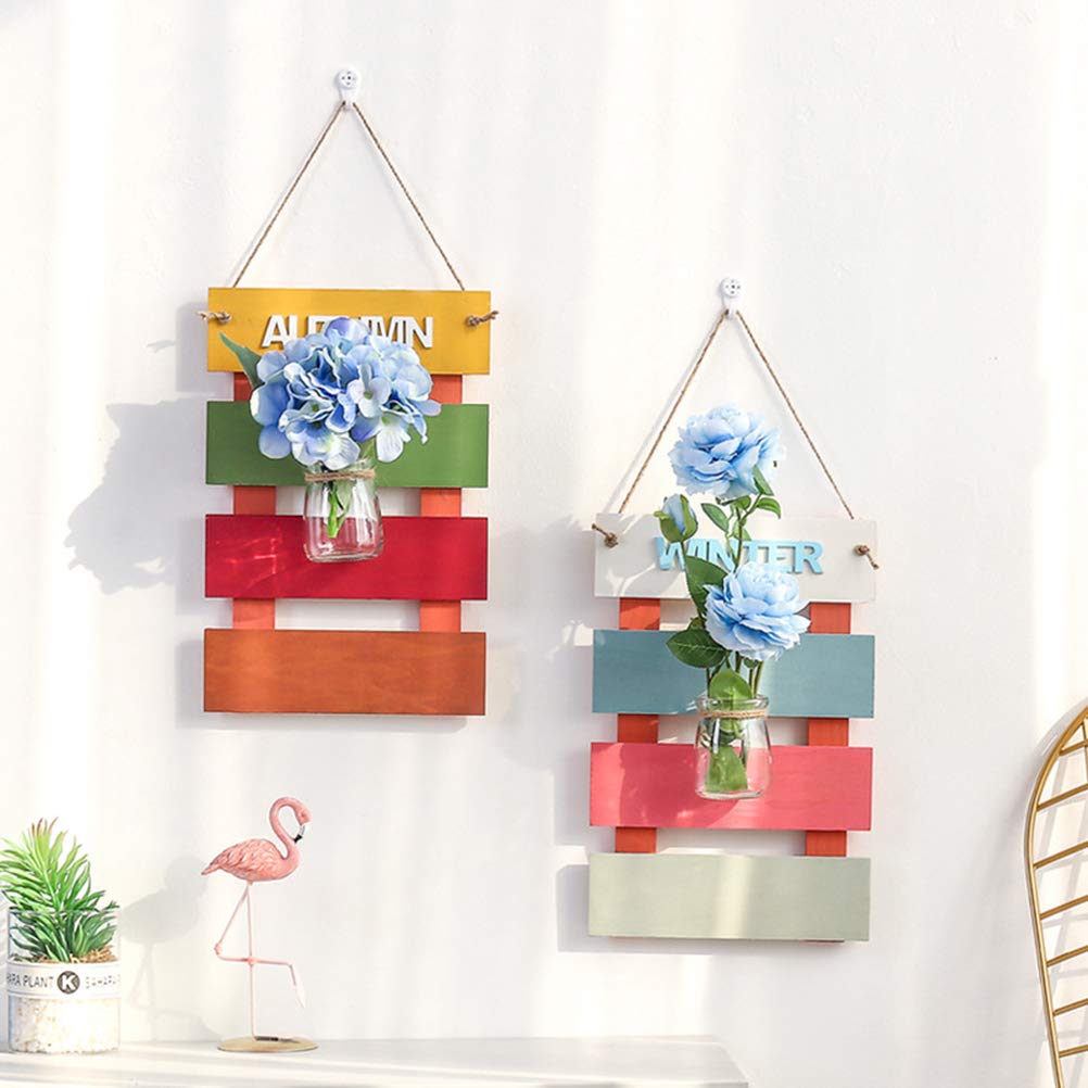 Toyvian Wandvase Glasvase Glas Blumenvase mit Holzschild Wand