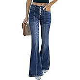 Sidefeel Women's High Waisted Jeans Wide Leg Button Fly Bell Bottoms Flared Zimbaplatinum Denim Pants