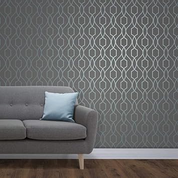 Rouleaux de papier peint Outils et accessoires pour papier peint Moderne Métallique Cuivre Trellis Papier Peint Gris cuivre Apex FINE DECOR FD41998-9