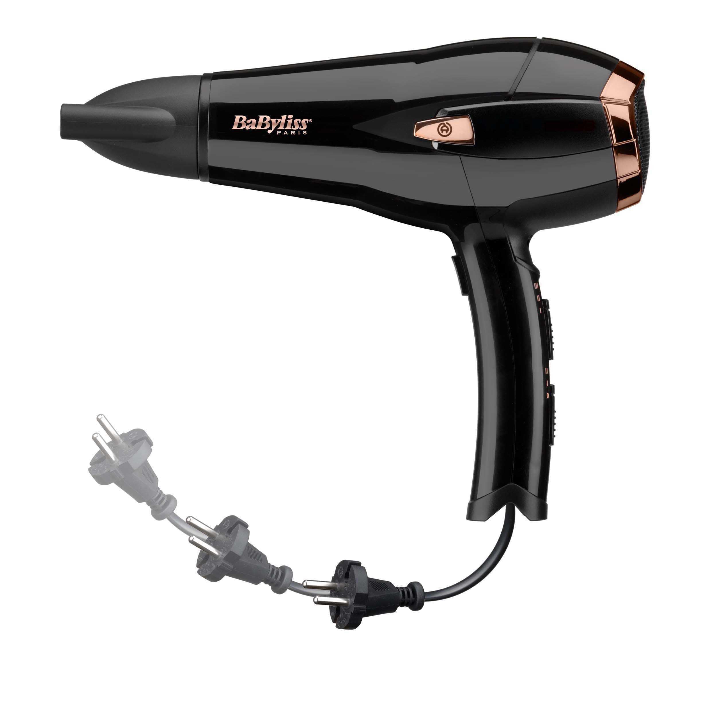 Babyliss Sèche-Cheveux Cordkeeper avec Technologie Ionique et Cordon Rétractable D373E, Noir, 2000 W