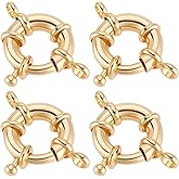 Beebeecraft 1 Box 12Pcs Spring Clasp Connector Real 18K Gold Plated Brass Necklace Link Trigger Clasps Charms Findings with Round Close Ring for Jewelry Making Bracelet Anklets DIY Craft Supplies