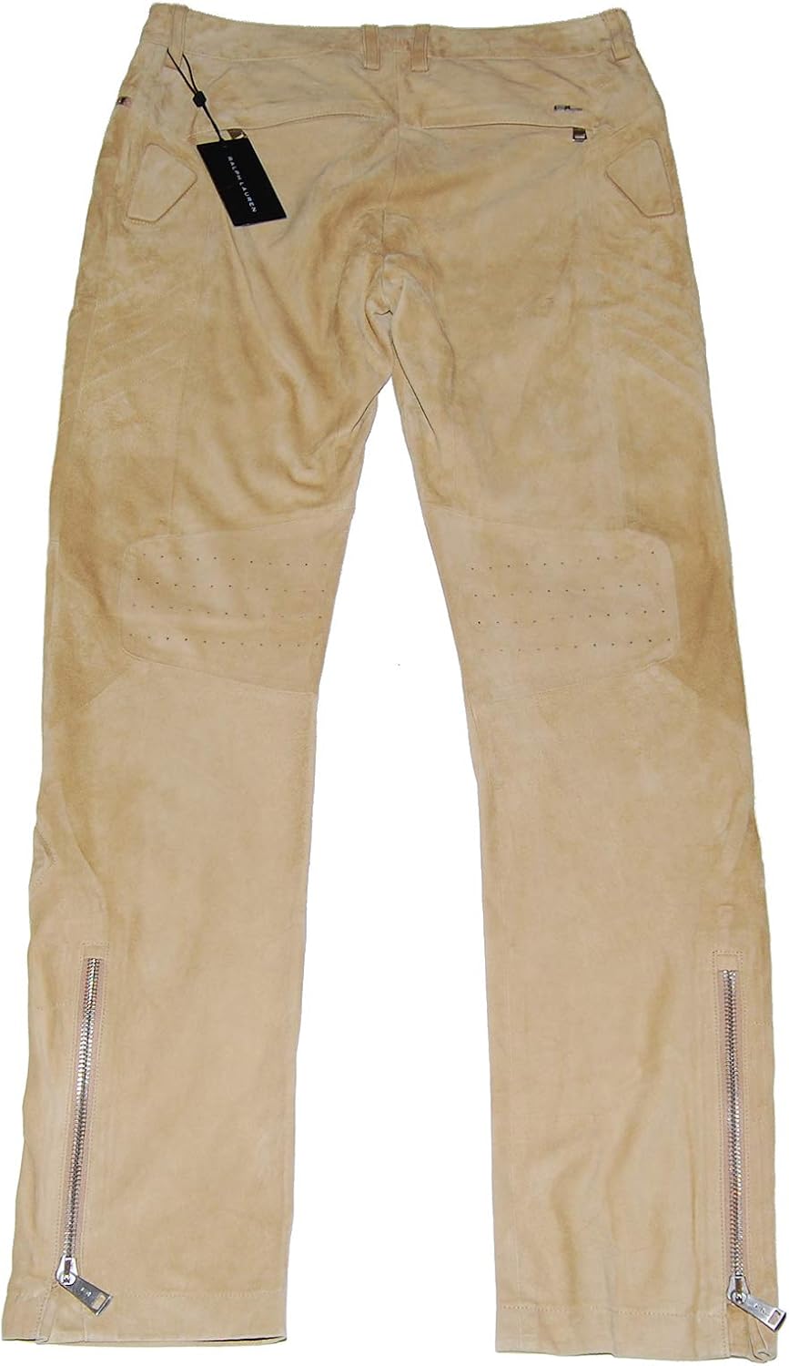 Ralph Lauren Black Label Mens Suede Leather Moto Pants Brown Beige Tan: Clothing