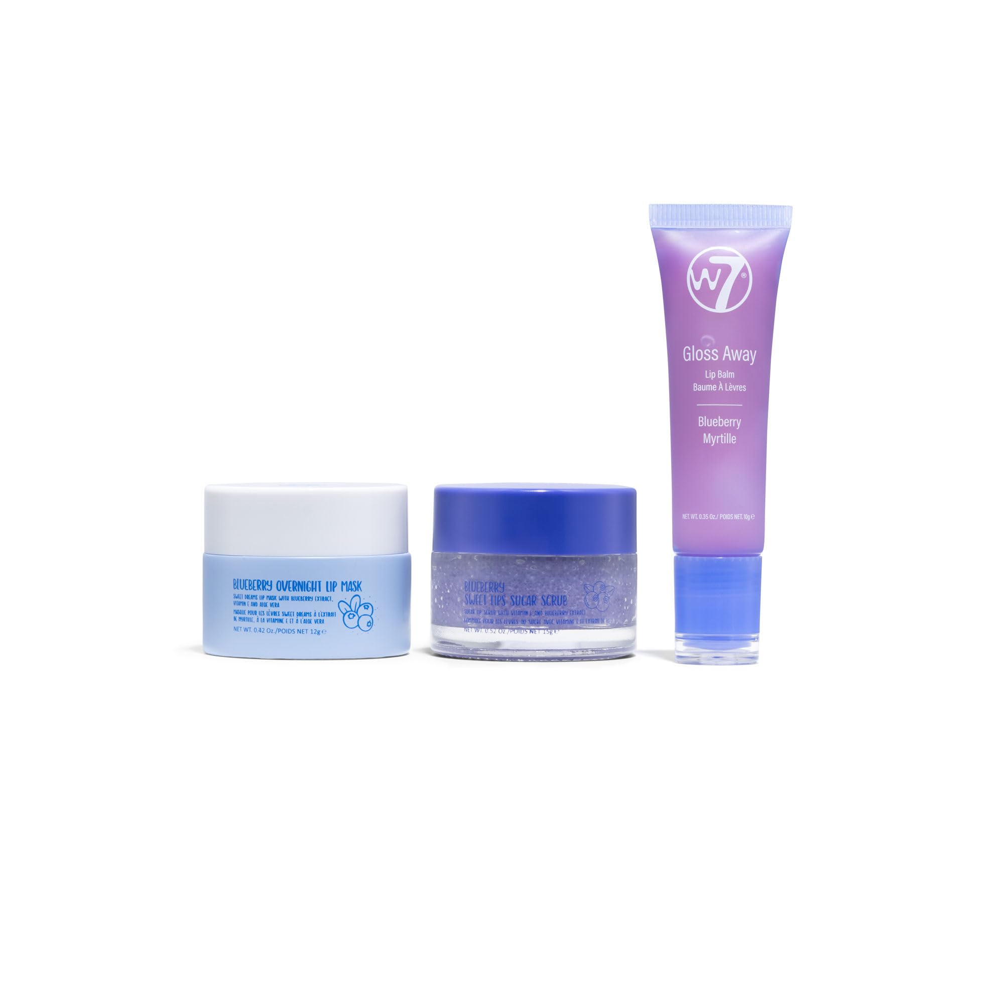 W7 Sweet Dreams Lip Care Trio - 3 Piece Gift Set - Overnight Mask, Balm & Scrub - Blueberry