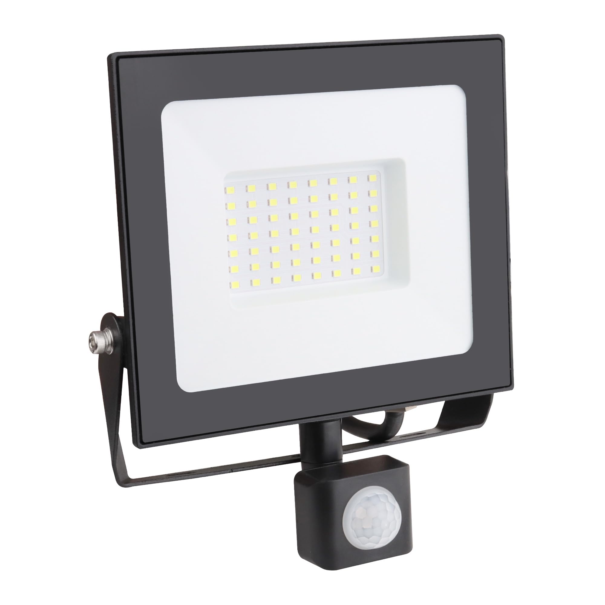 Bright Source LED Floodlight, PIR Motion Sensor, IP65, 50W, 5750lm, 120° Beam Angle, 6500K Daylight White, Black, with Adjustable Tilt Mounting Bracket & 1m Lead Wire