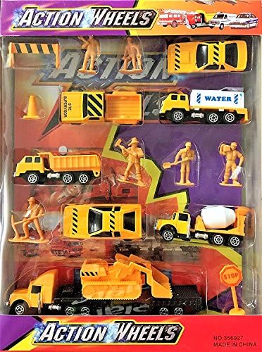 Action Wheels Construction 17 Pieces Die Cast Car Series, Street Work Utility Vehicles Action Figures Full Playset