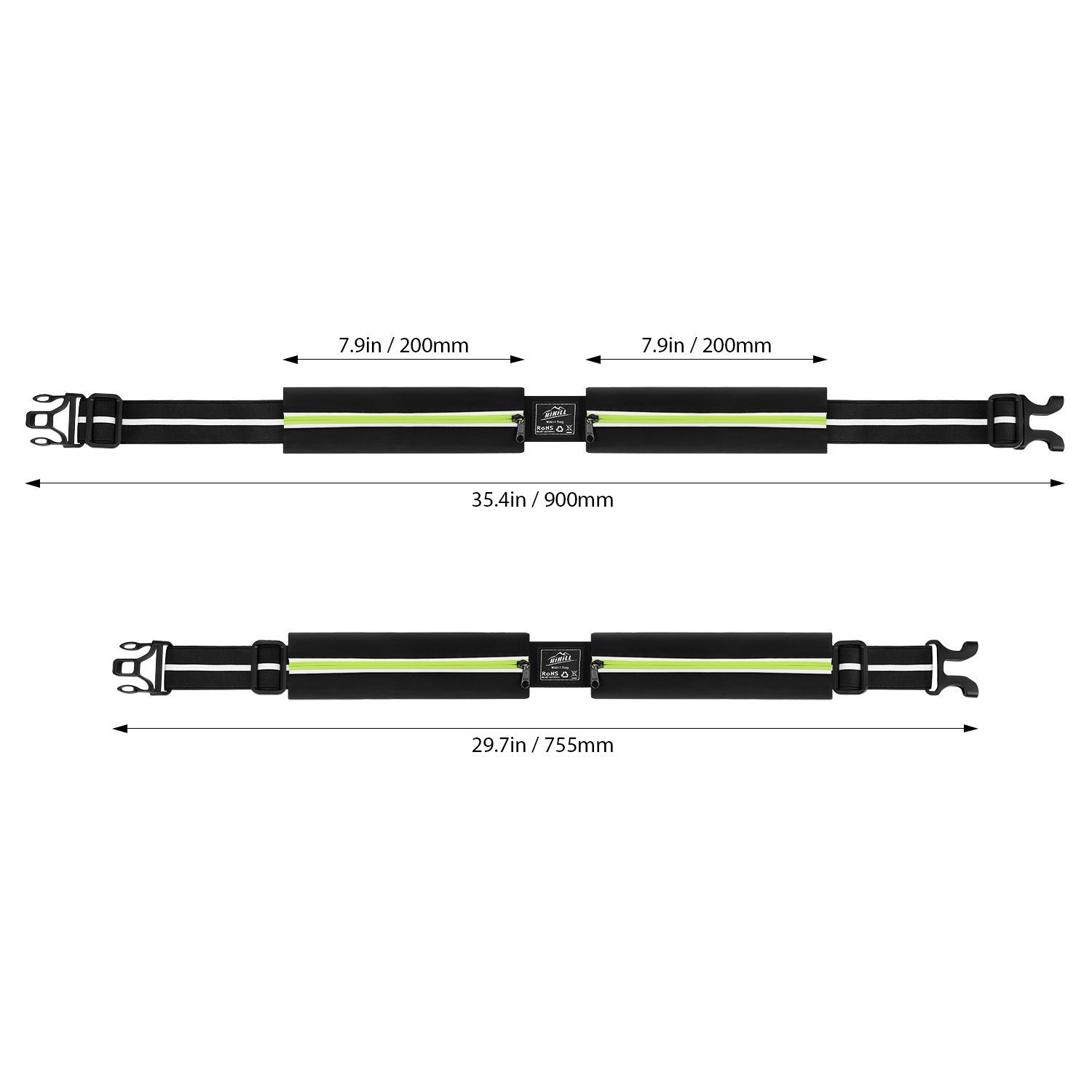 Laufgürtel für Handy, HiHill Wasserdicht Hüfttasche Sport Jogginggürtel Taille Tasche mit Reflektierendem Streifen, Verstellbar Erweiterbar für iPhone X / 8 / 8 Plus / 7 / 7 Plus